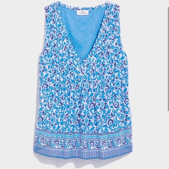 Vineyard Vines Scarf Print Pituck Top In Katama Tile Blue NWT Size Medium - Picture 2 of 9